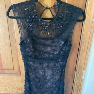 Bebe Lace Beaded Black Cocktail Dress